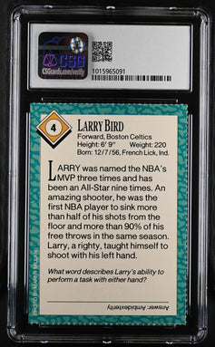 Larry Bird Boston Celtics 1989 Sports Illustrated for Kids card CSG graded 9.5 MINT PLUS - AutographsForSale.com