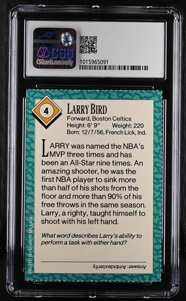 Larry Bird Boston Celtics 1989 Sports Illustrated for Kids card CSG graded 9.5 MINT PLUS - AutographsForSale.com