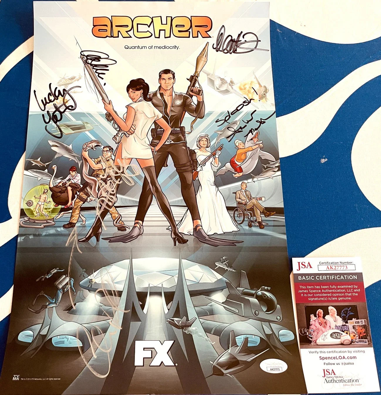 Archer cast autographed 2013 Comic-Con poster Amber Nash Chris Parnell Adam Reed Aisha Tyler Lucky Yates JSA - AutographsForSale.com