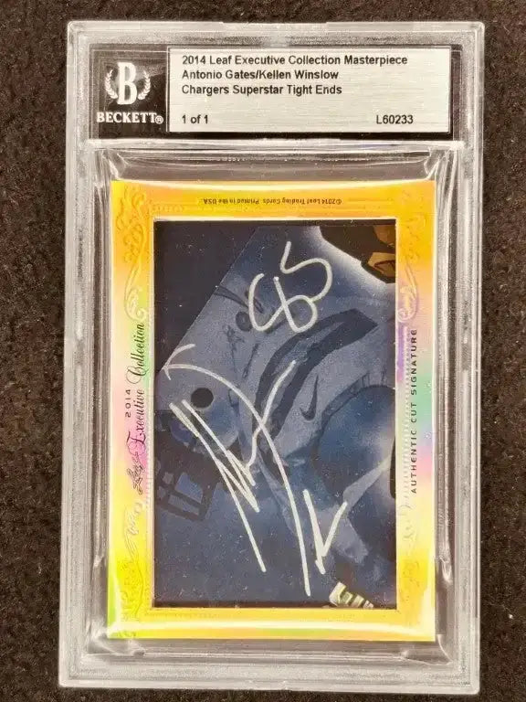 Antonio Gates Kellen Winslow 2014 Leaf Masterpiece Cut Signature certified signed card 1/1 JSA Chargers - AutographsForSale.com
