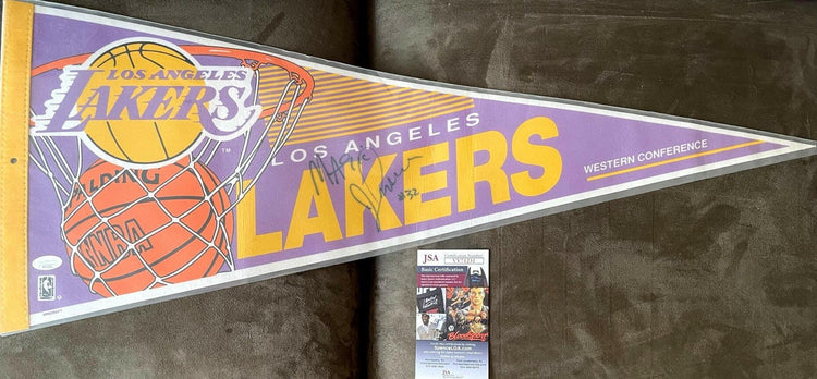 Magic Johnson signed LA Lakers vintage 90s felt pennant JSA - AutographsForSale.com