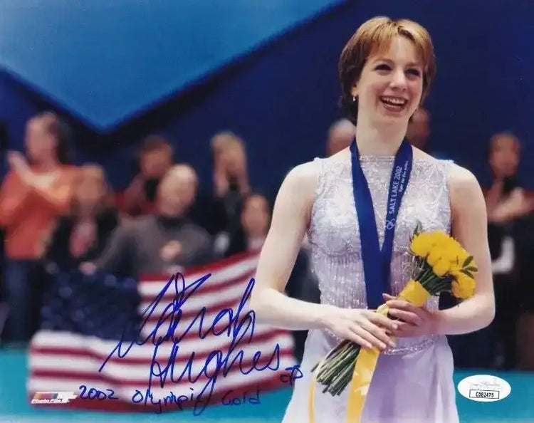 Sarah Hughes signed skating 8x10 photo with 2002 Olympic Gold JSA - AutographsForSale.com