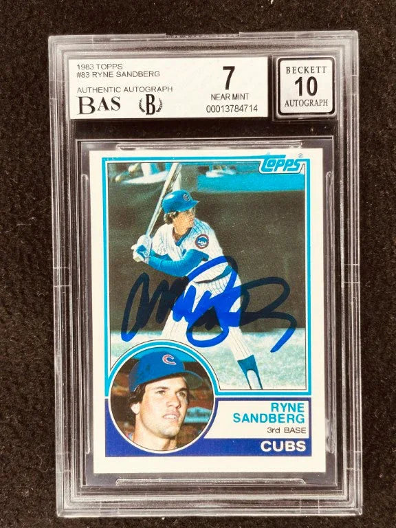 Ryne Sandberg autographed Chicago Cubs 1983 Topps Rookie Card BAS slabbed BGS Graded 7 10 - AutographsForSale.com