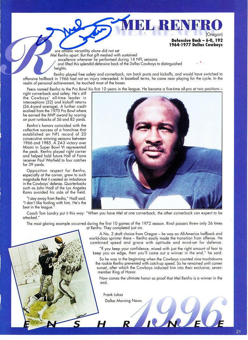 Mel Renfro autographed Dallas Cowboys magazine page - AutographsForSale.com