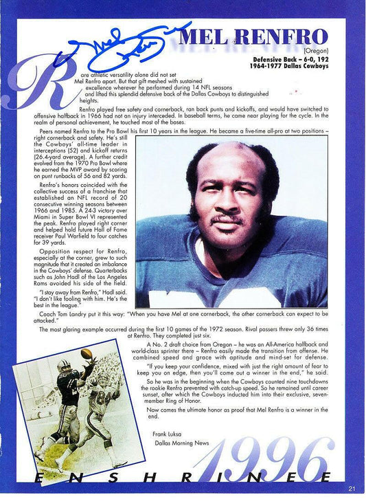 Mel Renfro autographed Dallas Cowboys magazine page - AutographsForSale.com
