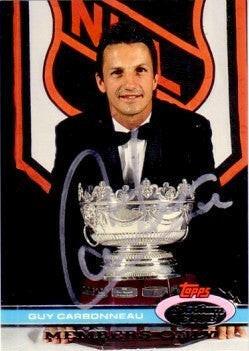 Guy Carbonneau signed Stadium Club Selke Trophy Winner card - AutographsForSale.com