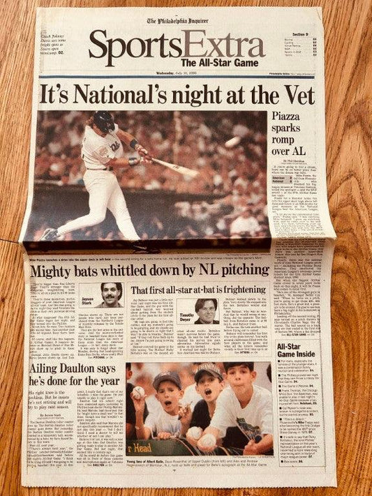 Mike Piazza Los Angeles Dodgers 1996 MLB All-Star Game MVP Philadelphia Inquirer newspaper - AutographsForSale.com