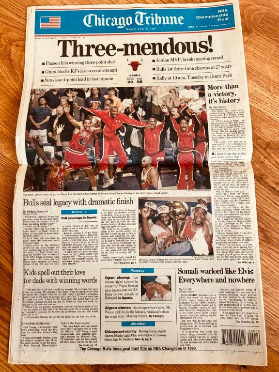 Michael Jordan Chicago Bulls Comeback Relaunched 1995 Chicago Tribune newspaper - AutographsForSale.com