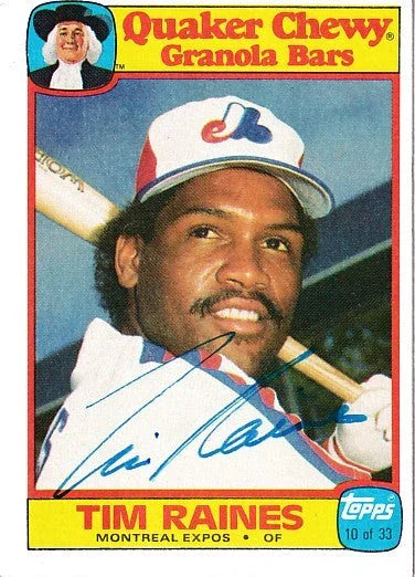 Tim Raines signed Expos 1986 Topps Quaker Chewy Granola Bars card - AutographsForSale.com