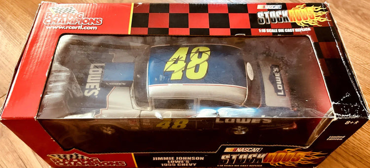Jimmie Johnson autographed 2002 Lowe’s 1955 Chevy 1:18 Racing Champions diecast car JSA - AutographsForSale.com