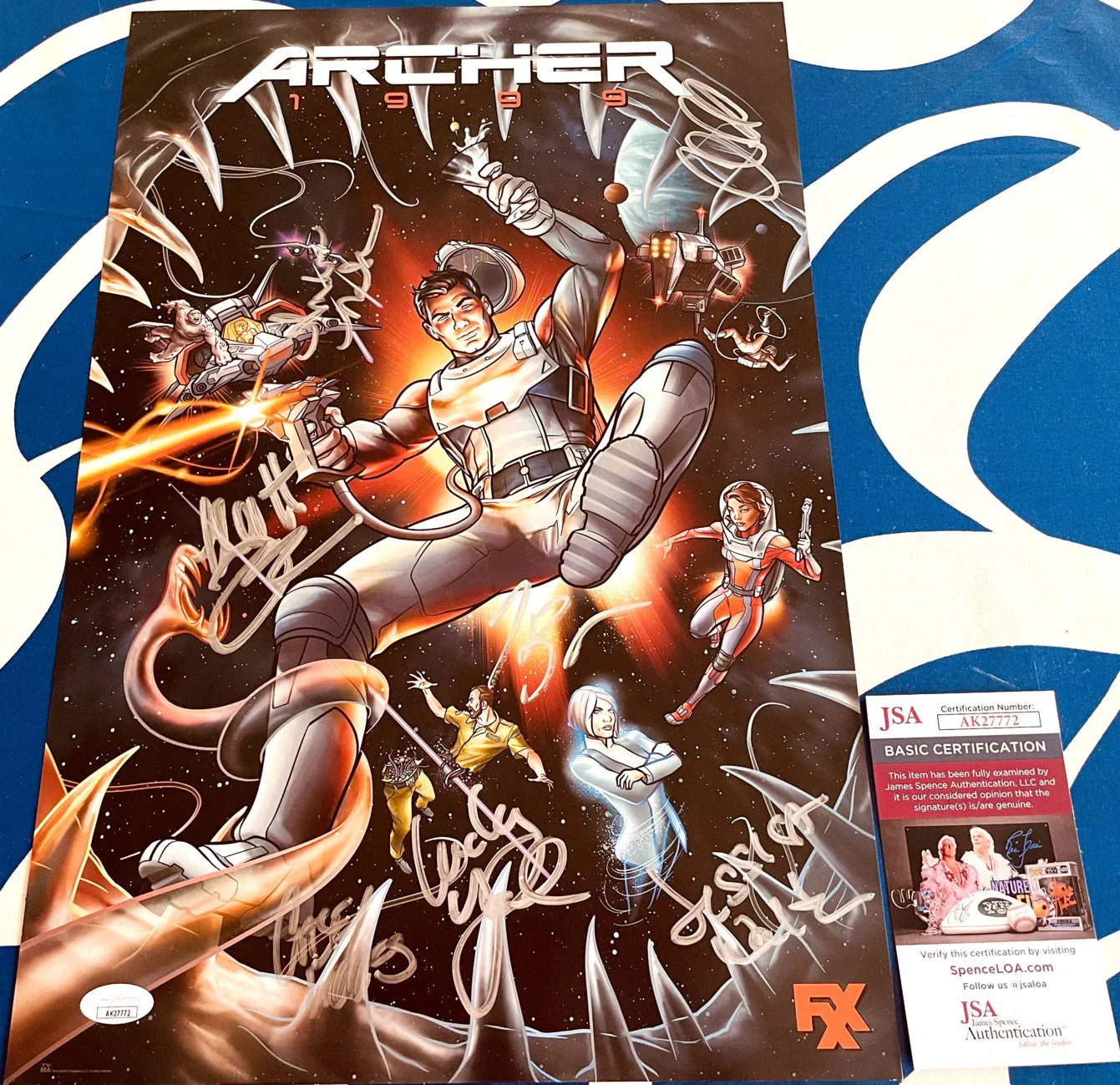 Archer cast autographed 2019 Comic-Con poster H. Jon Benjamin Amber Nash Chris Parnell Jessica Walter Lucky Yates JSA - AutographsForSale.com
