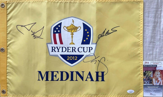 Ben Crenshaw George Lopez Scottie Pippen autographed 2012 Ryder Cup golf pin flag JSA - AutographsForSale.com