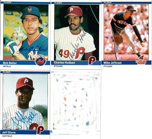 4 signed 1984 Fleer cards Bob Bailor Charles Hudson Mike Jeffcoat Jeff Stone - AutographsForSale.com