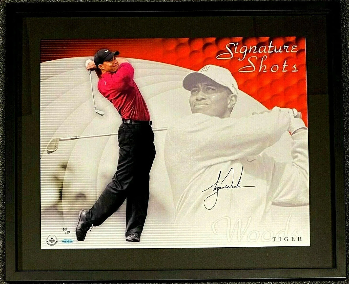 Tiger Woods signed UDA Signature Shots 16x20 golf photo framed - AutographsForSale.com
