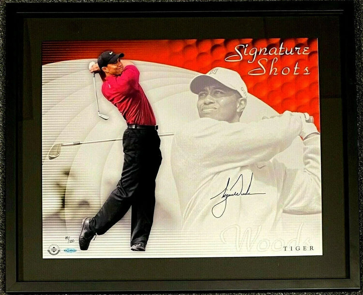 Tiger Woods signed UDA Signature Shots 16x20 golf photo framed - AutographsForSale.com