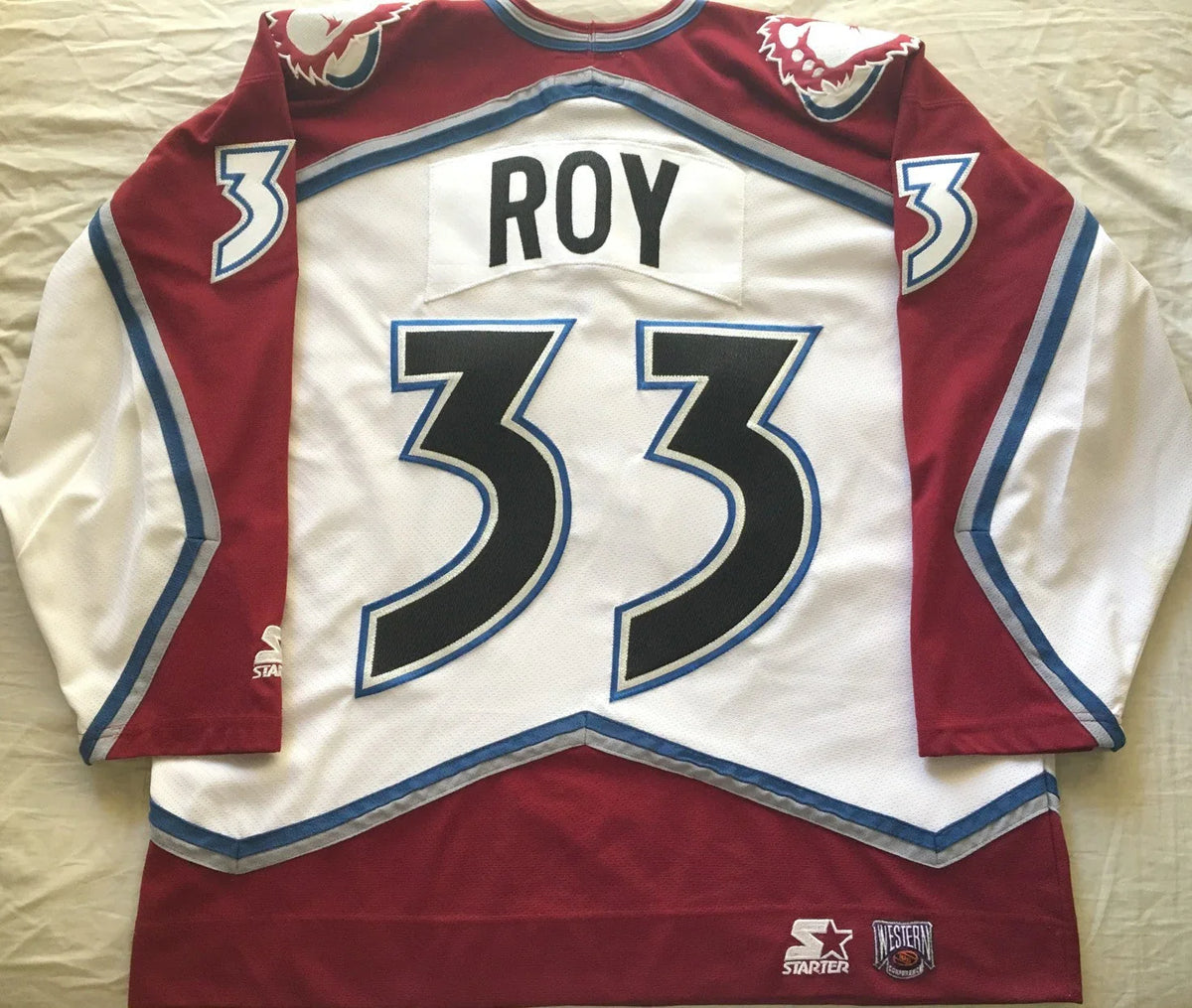 Patrick Roy Colorado Avalanche 90s authentic Starter white jersey - AutographsForSale.com