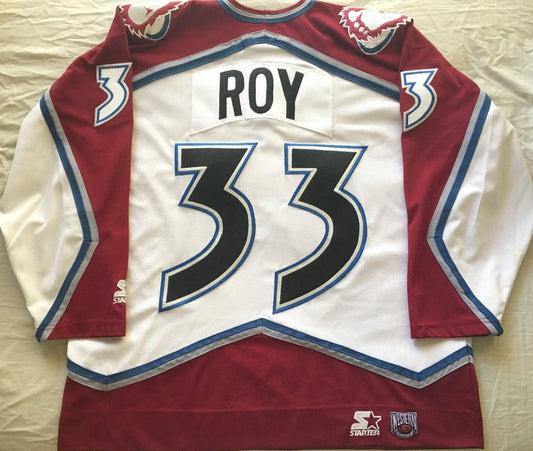 Patrick Roy Colorado Avalanche 90s authentic Starter white jersey - AutographsForSale.com