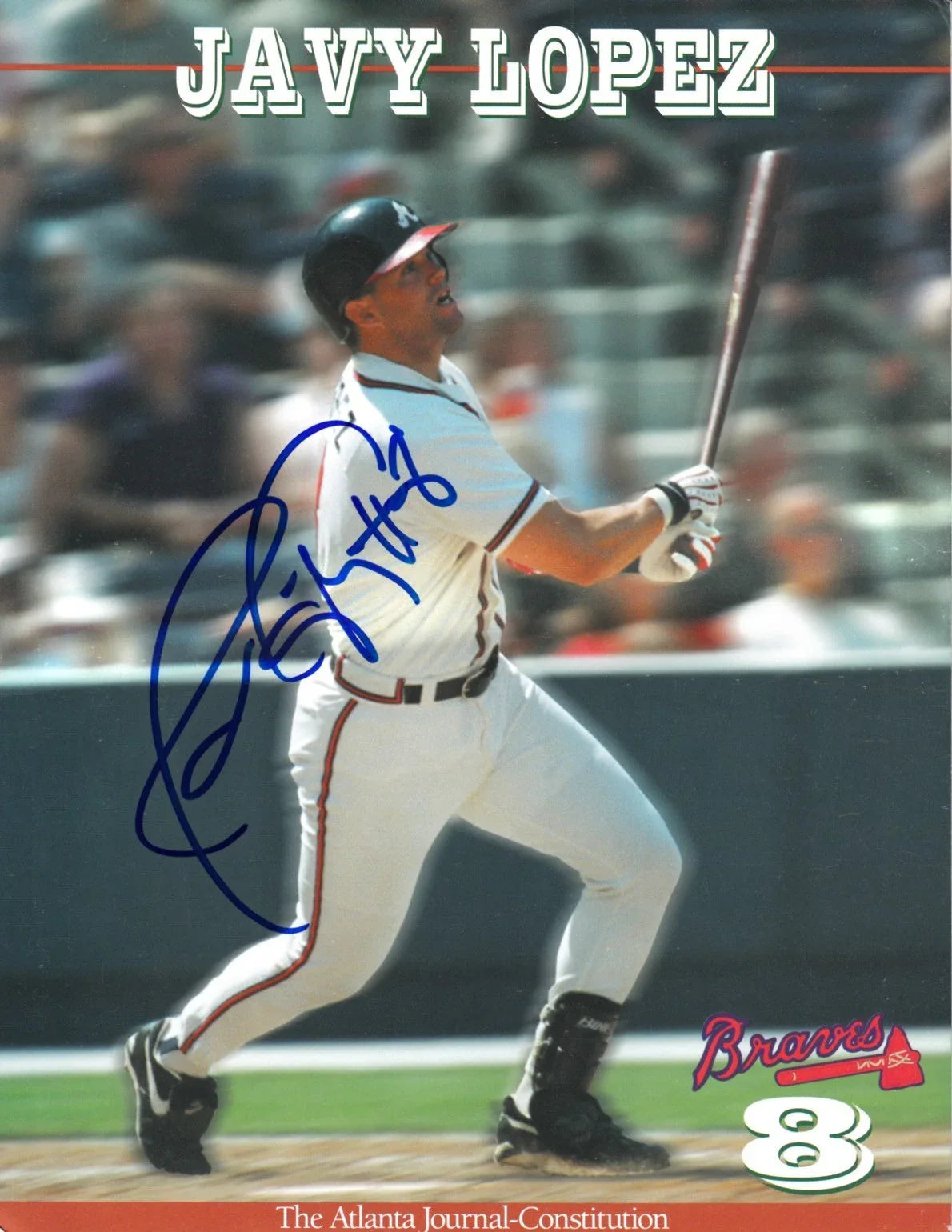 Javy Lopez autographed 1999 Atlanta Braves 8x11 photo card - AutographsForSale.com