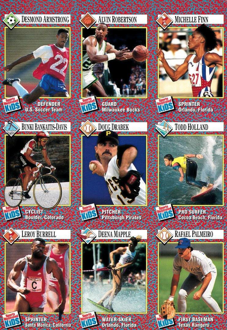 Doug Drabek Rafael Palmeiro Alvin Robertson 1991 SI for Kids card sheet - AutographsForSale.com