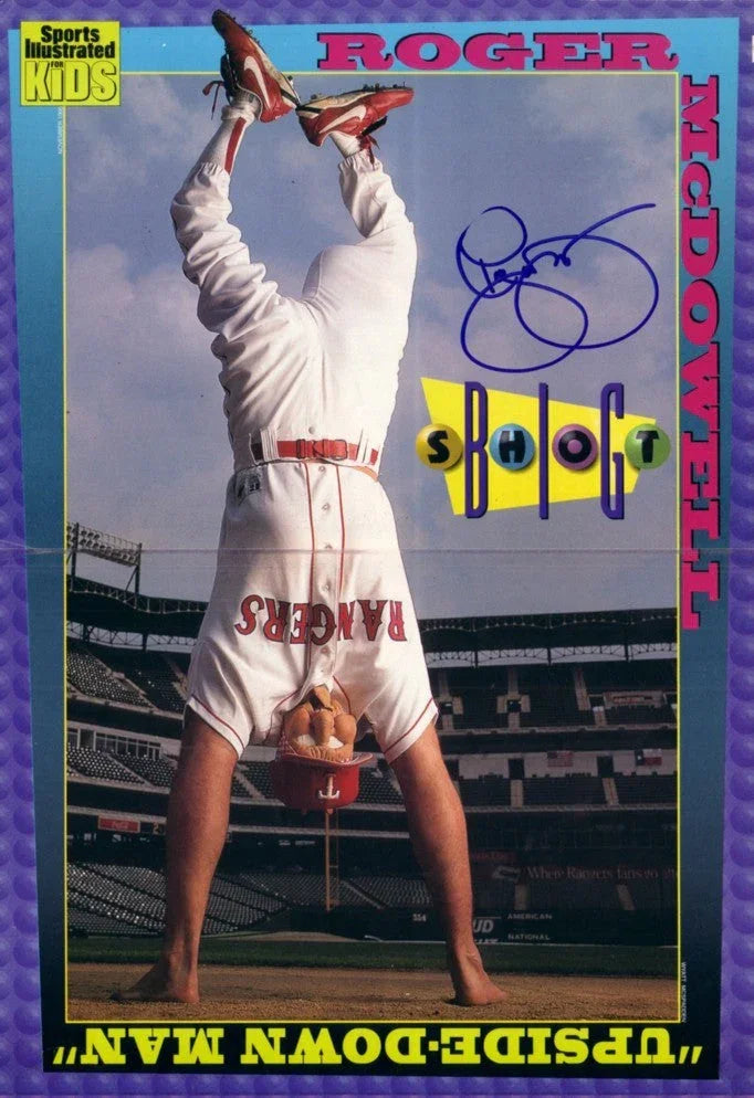 Roger McDowell signed Texas Rangers SI for Kids Upside-Down Man mini poster - AutographsForSale.com