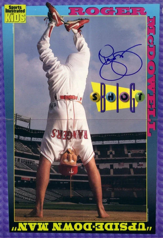 Roger McDowell signed Texas Rangers SI for Kids Upside-Down Man mini poster - AutographsForSale.com
