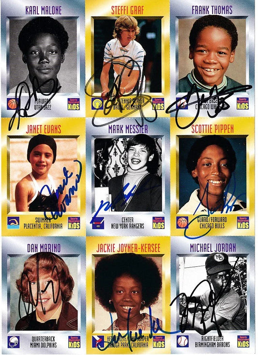 Autographed 1996 SI for Kids card sheet Michael Jordan Steffi Graf Dan Marino Mark Messier Scottie Pippen JSA - AutographsForSale.com