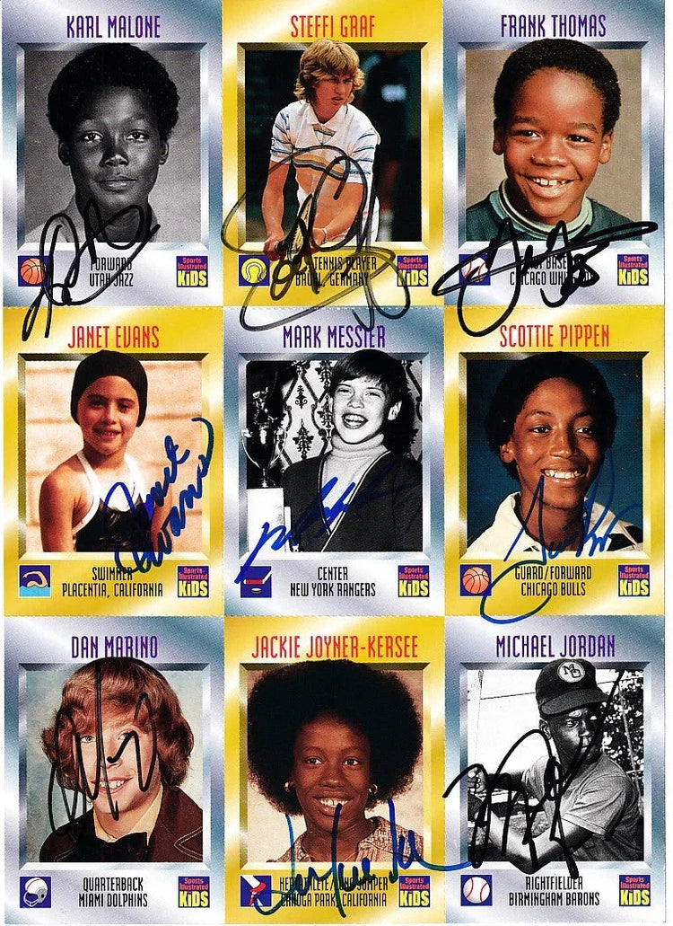 Autographed 1996 SI for Kids card sheet Michael Jordan Steffi Graf Dan Marino Mark Messier Scottie Pippen JSA - AutographsForSale.com