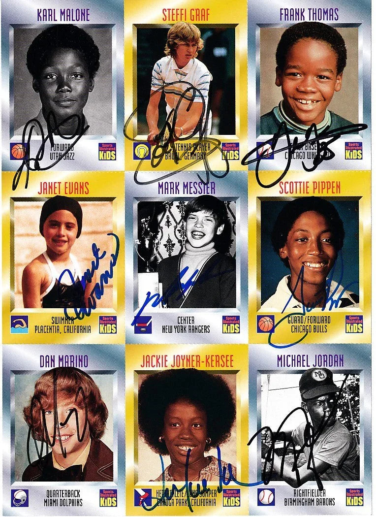 Autographed 1996 SI for Kids card sheet Michael Jordan Steffi Graf Dan Marino Mark Messier Scottie Pippen JSA - AutographsForSale.com