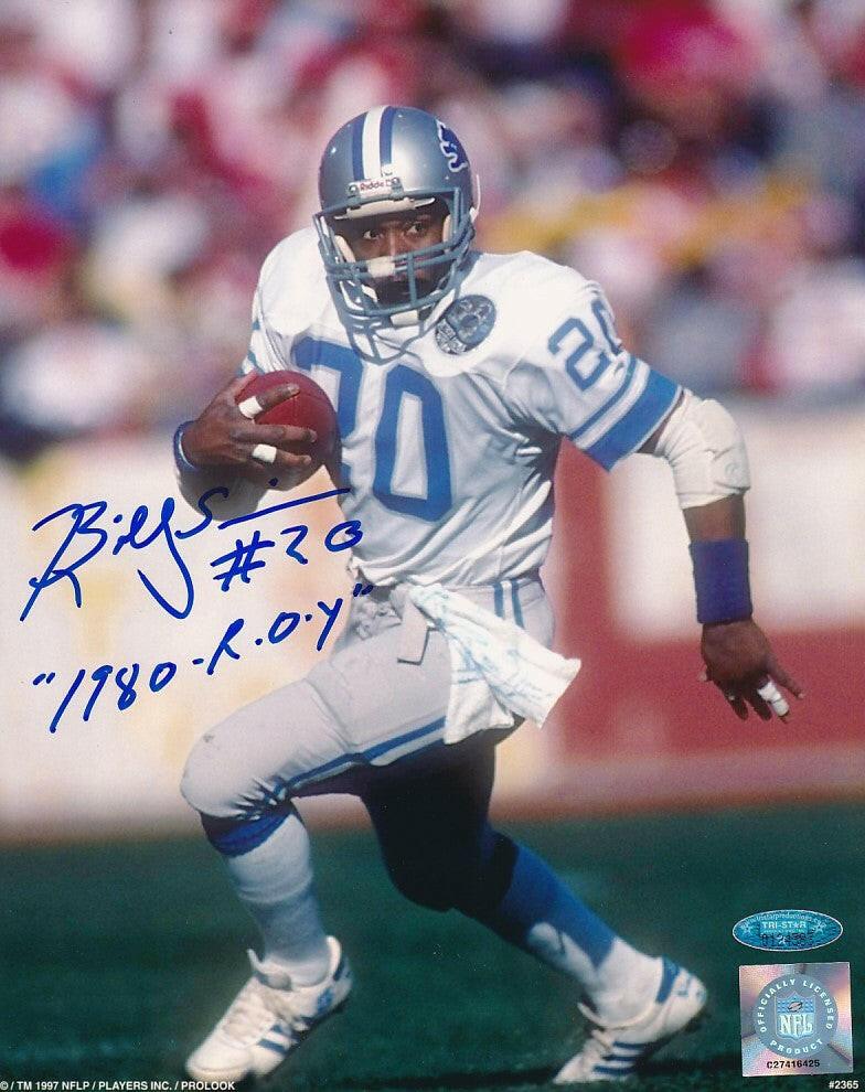 Billy Sims signed Detroit Lions 8x10 photo w/ 1980 R O Y Tristar - AutographsForSale.com