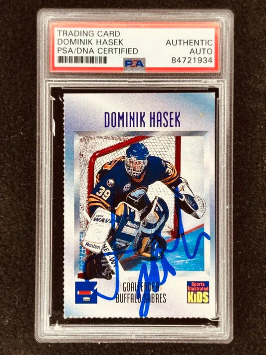 Dominik Hasek autographed Buffalo Sabres 1996 Sports Illustrated for Kids card PSA/DNA slab - AutographsForSale.com