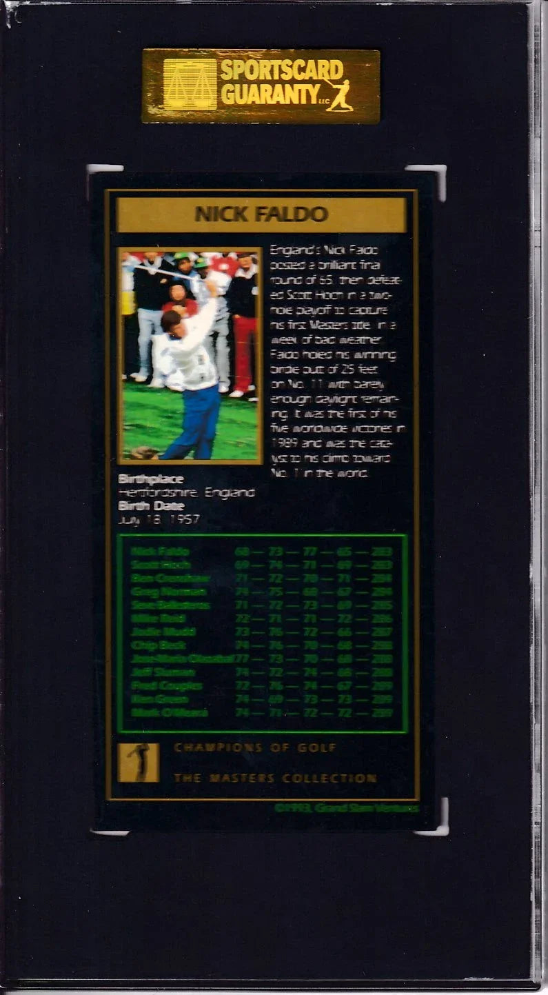 Nick Faldo 1997 Grand Slam 1989 Masters Champ golf card grade SGC 92 - AutographsForSale.com