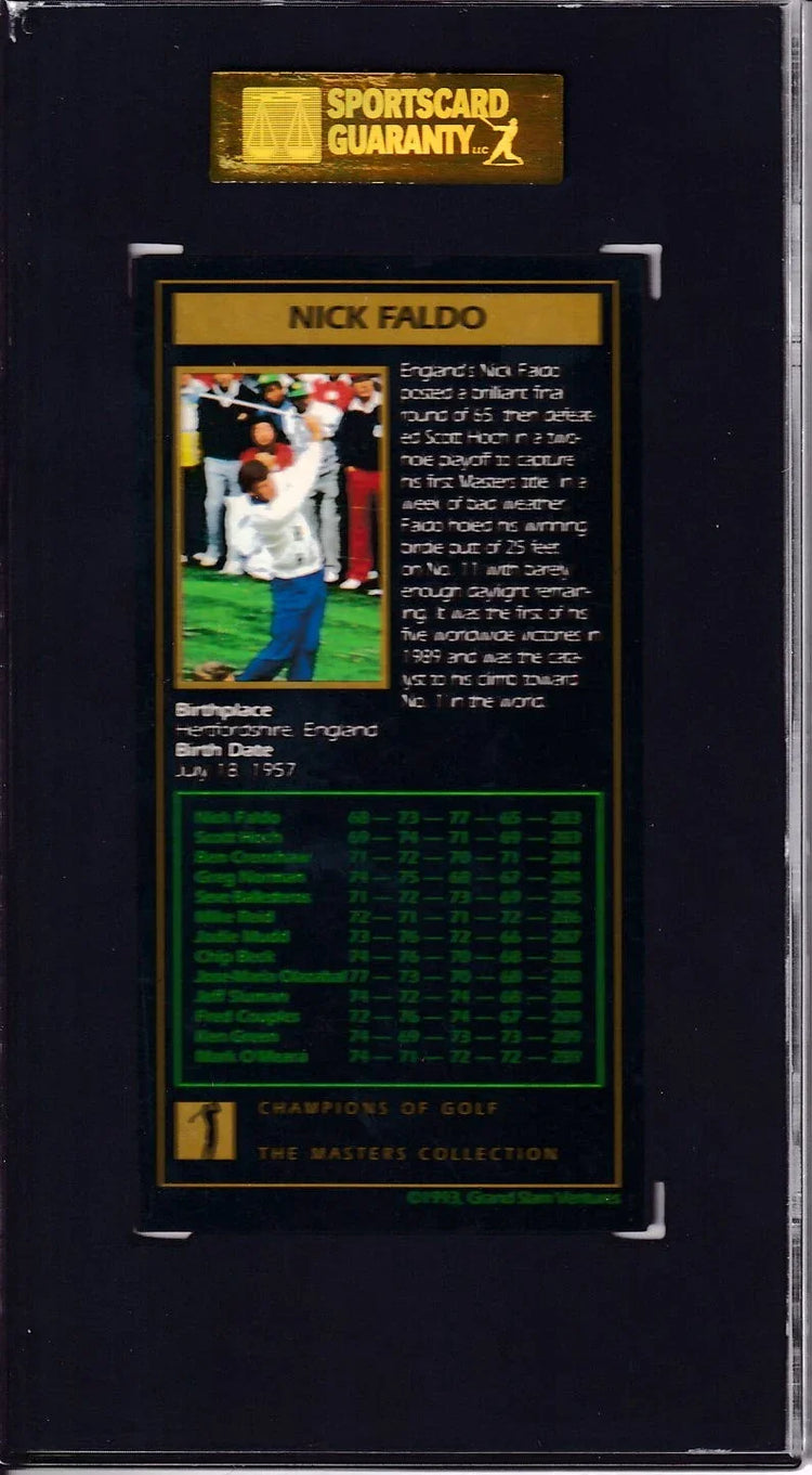 Nick Faldo 1997 Grand Slam 1989 Masters Champ golf card grade SGC 92 - AutographsForSale.com