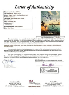 Star Wars Rogue One cast signed movie poster Diego Luna Donnie Yen Alan Tudyk JSA - AutographsForSale.com