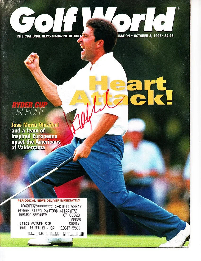 Jose Maria Olazabal signed 1997 Ryder Cup Golf World issue - AutographsForSale.com
