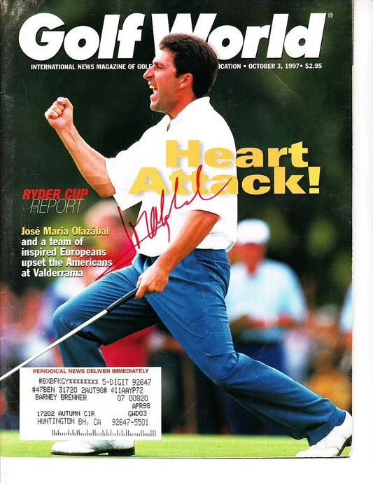 Jose Maria Olazabal signed 1997 Ryder Cup Golf World issue - AutographsForSale.com