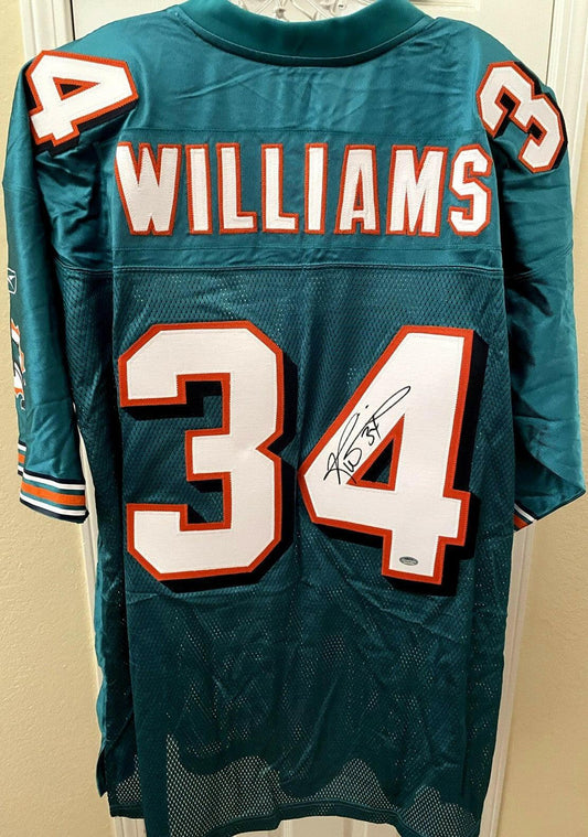 Ricky Williams signed Dolphins Reebok aqua jersey SCHWARTZ - AutographsForSale.com