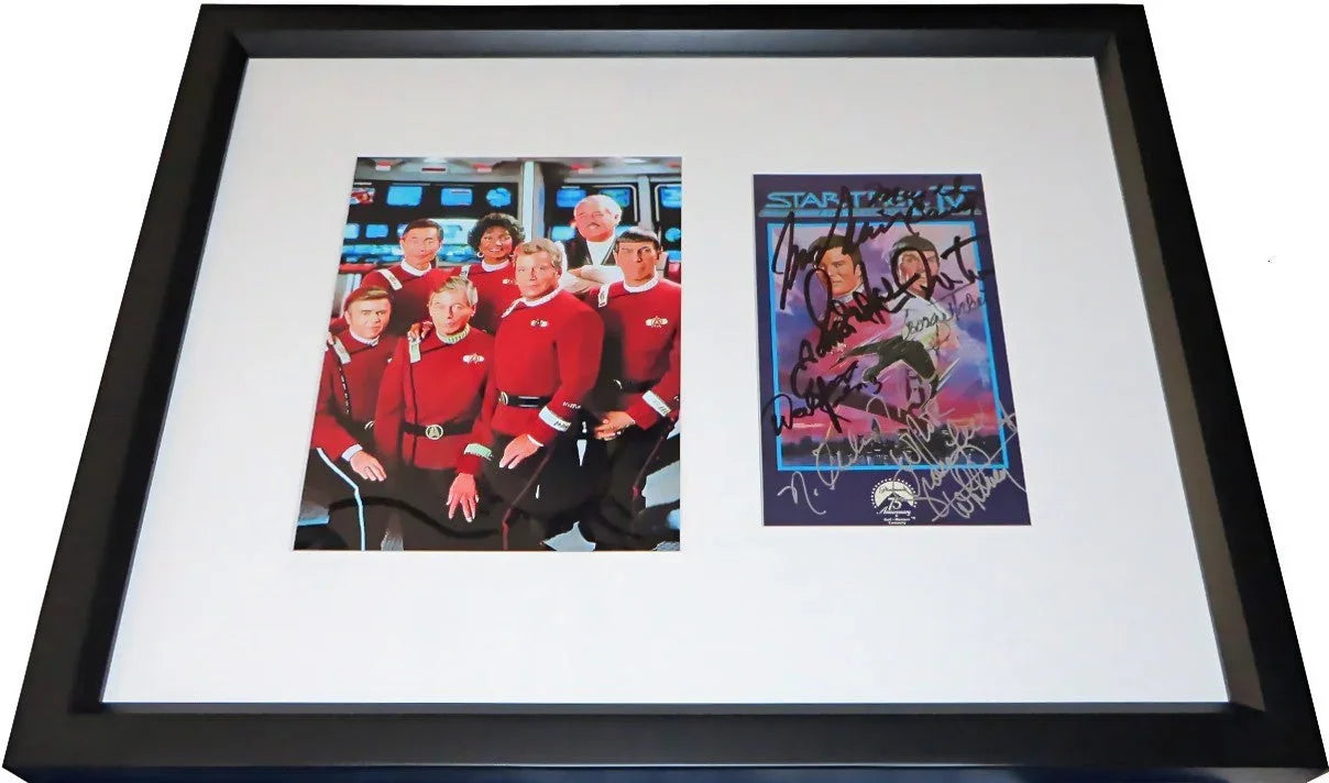 Star Trek 4 cast autographed movie cover framed James Doohan Leonard Nimoy William Shatner JSA - AutographsForSale.com