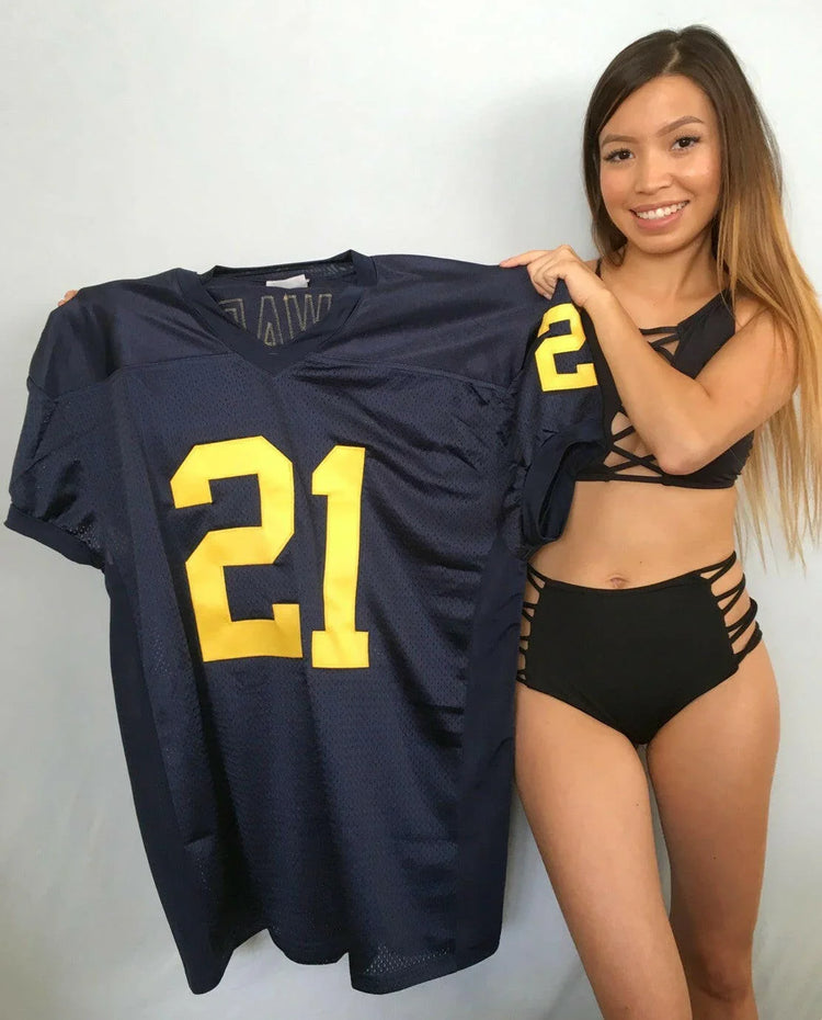 Desmond Howard Michigan Wolverines blue game cut football jersey - AutographsForSale.com