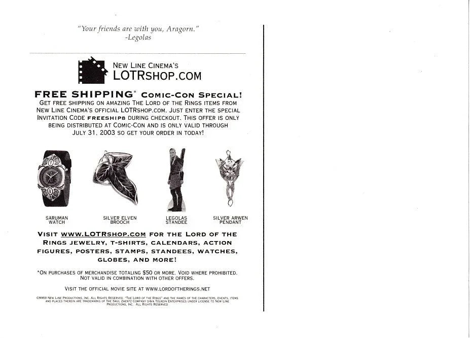 Lord of Rings Two Towers movie 2003 promo postcard (Legolas) - AutographsForSale.com