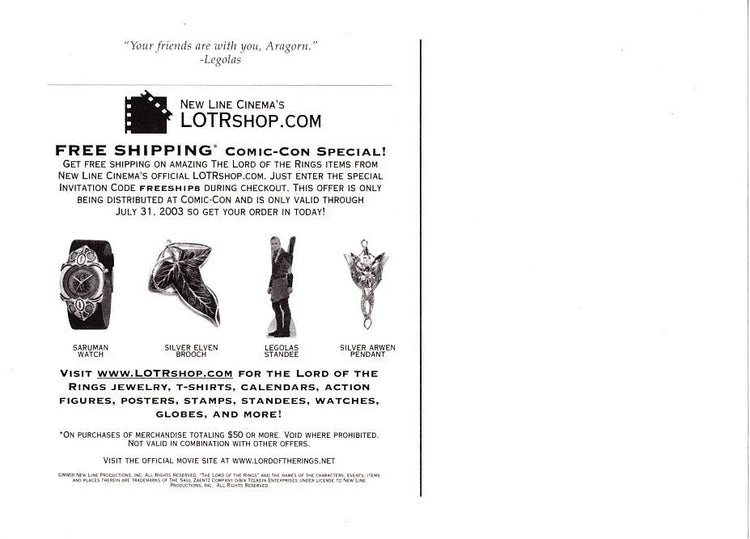 Lord of Rings Two Towers movie 2003 promo postcard (Legolas) - AutographsForSale.com