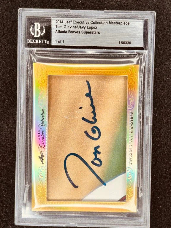Tom Glavine & Javy Lopez 2014 Leaf Masterpiece Cut Signature certified signed card 1/1 Braves - AutographsForSale.com