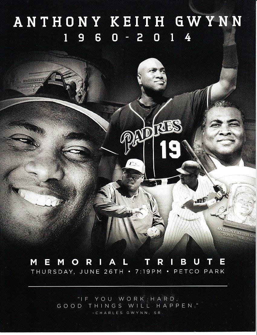 Tony Gwynn SD Padres June 26 2014 Memorial foldout program - AutographsForSale.com