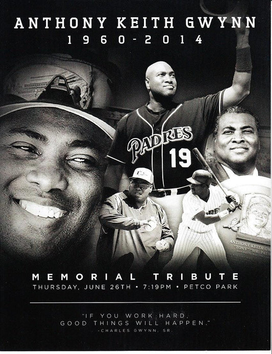 Tony Gwynn SD Padres June 26 2014 Memorial foldout program - AutographsForSale.com