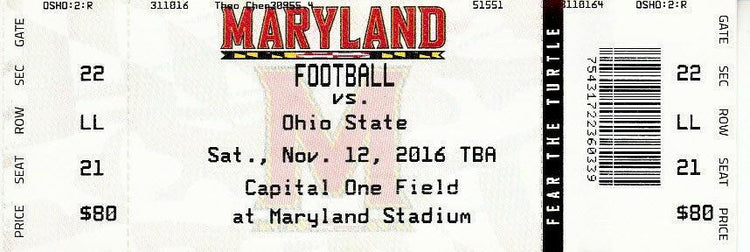 2016 Ohio St Buckeyes at Maryland college football Full unused ticket Mint - AutographsForSale.com