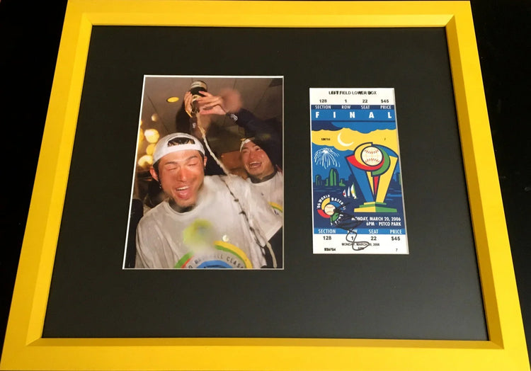 Ichiro Suzuki signed 2006 World Baseball Classic Final ticket framed Japan celebration photo JSA - AutographsForSale.com