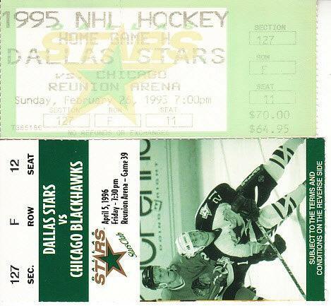 Chicago Blackhawks at Dallas Stars 2 1990s ticket stubs - AutographsForSale.com