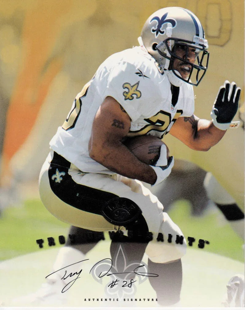 Troy Davis certified autograph Saints 1997 Leaf 8x10 card - AutographsForSale.com