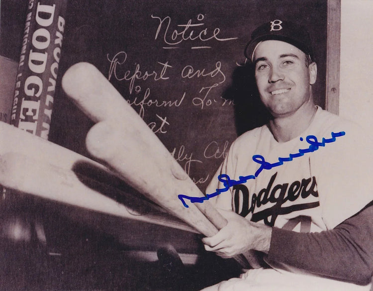 Duke Snider signed Brooklyn Dodgers 8x10 clubhouse B&W photo - AutographsForSale.com