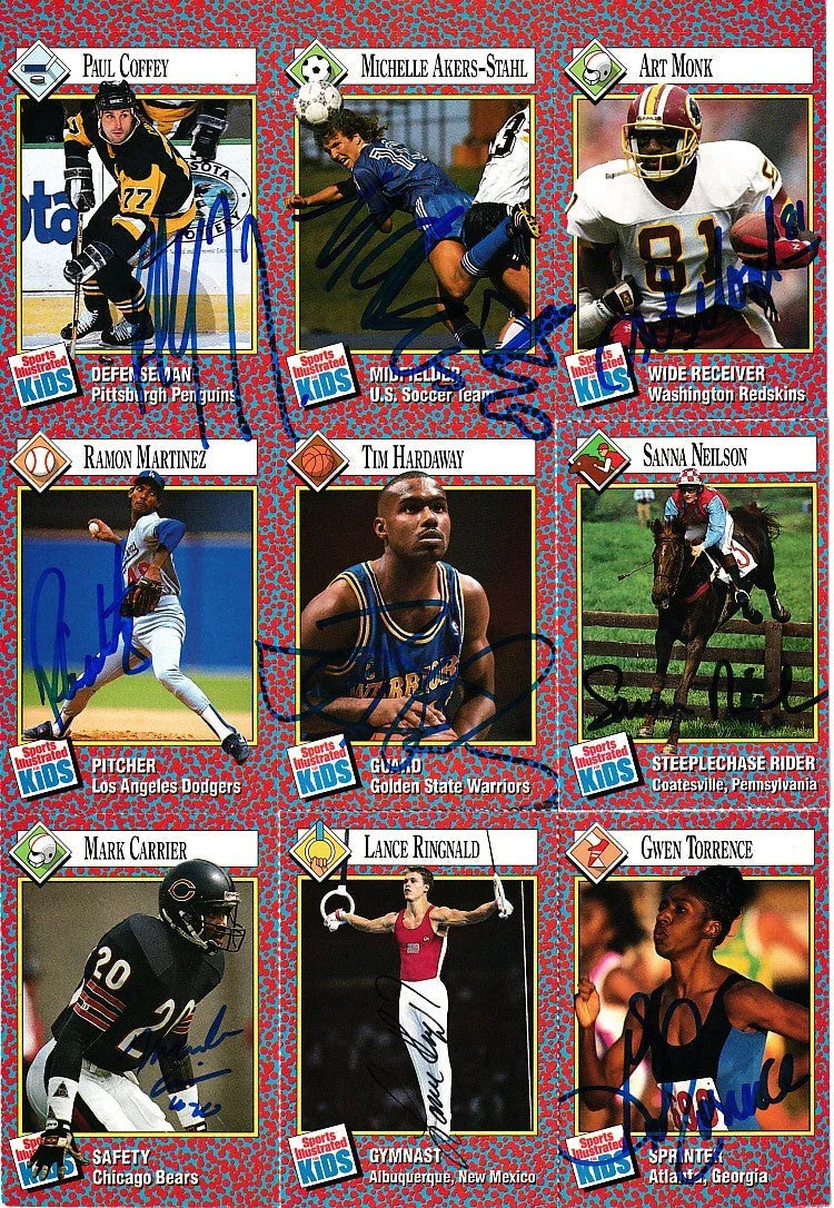Signed 1991 SI for Kids card sheet Michelle Akers RC Paul Coffey Art Monk JSA - AutographsForSale.com