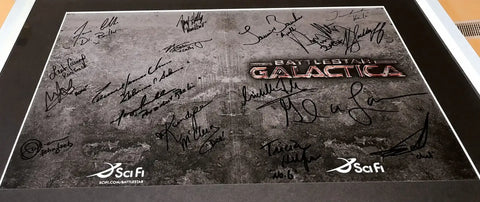 Battlestar Galactica FULL CAST & Glen Larson signed folder framed JSA - AutographsForSale.com